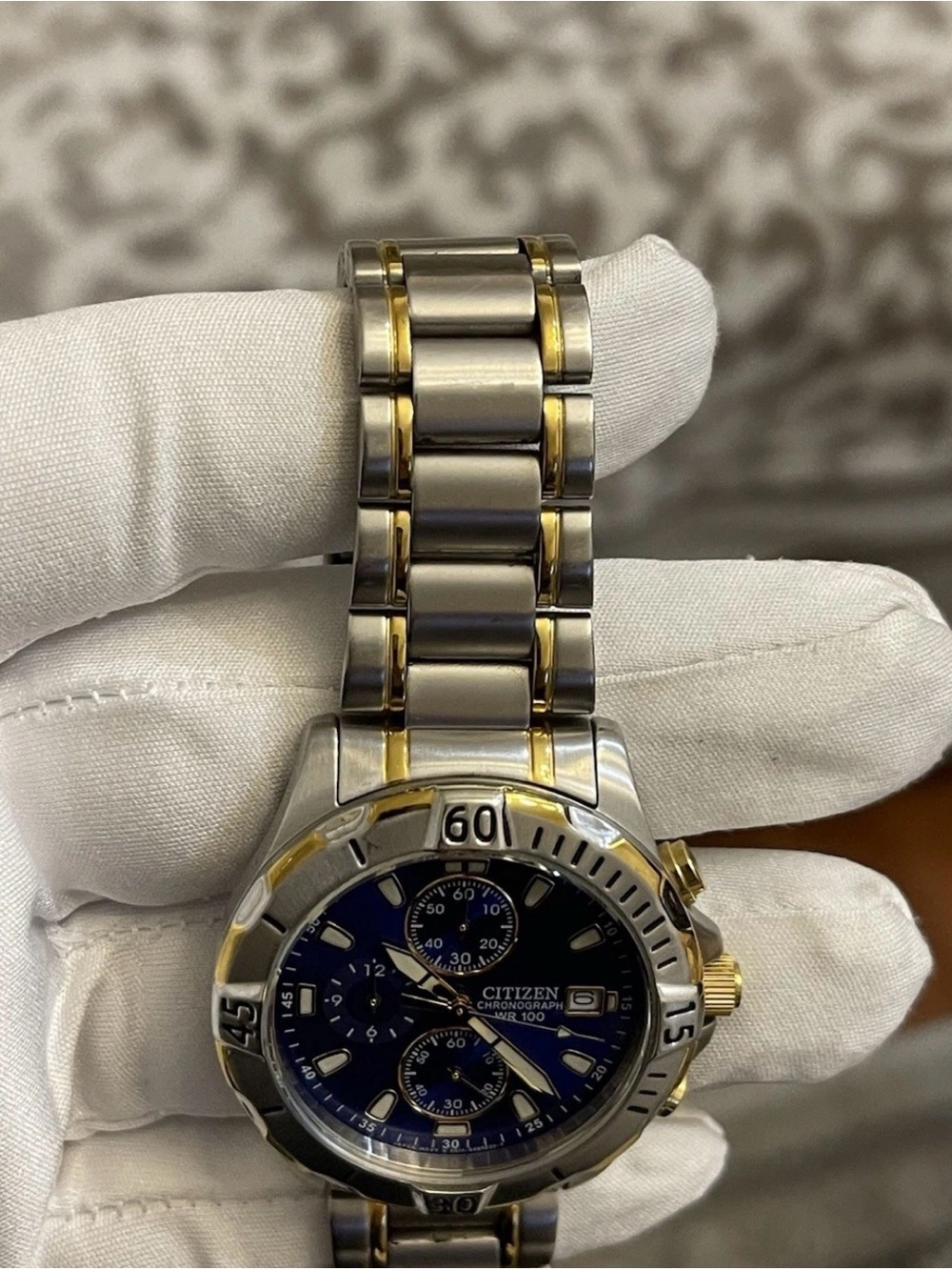 Citizen Quartz Chronograph Men's Watch Two-Tone Stainless Steel Blue Dial 39mm View 6